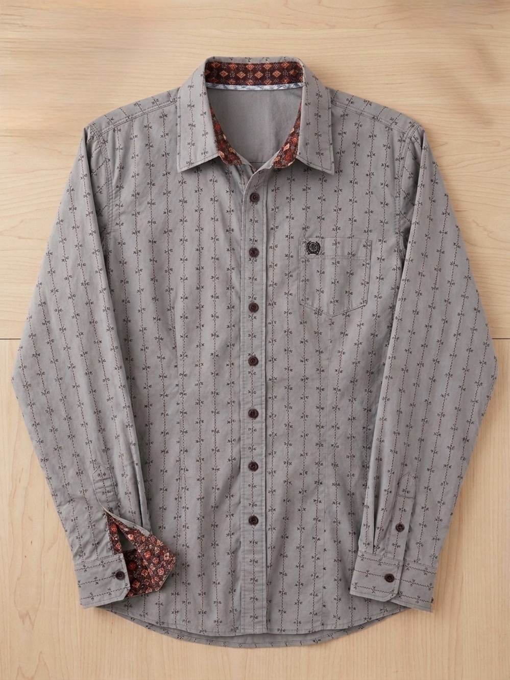 Cinch Womens Gray Patterned Button-Down